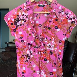 J. Crew Pink Ruffled Tie Front Blouse